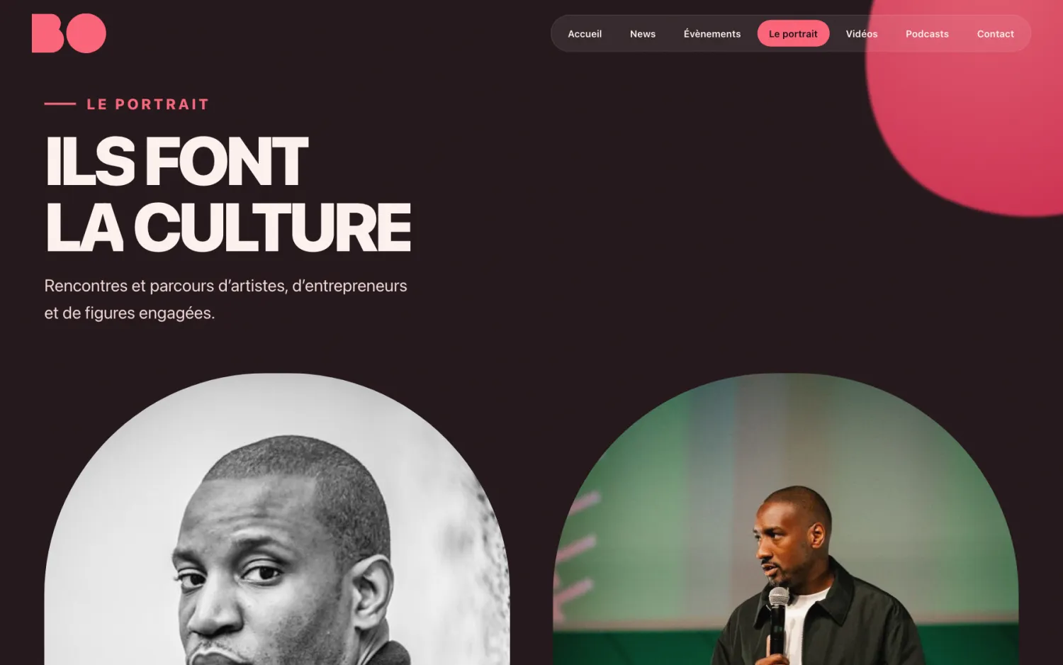 Screenshot of the BO Média website: The portrait