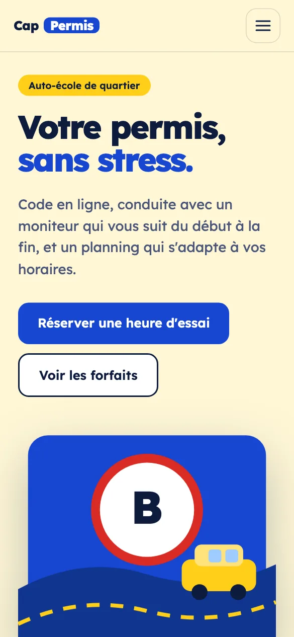 Aperçu sur téléphone du concept de site Cap Permis