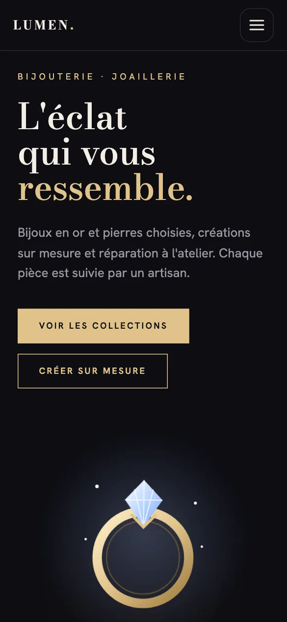 Aperçu sur téléphone du concept de site Lumen