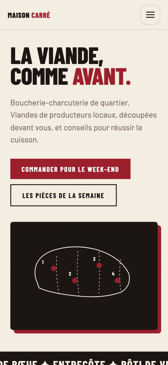 Aperçu sur téléphone du concept de site Maison Carré