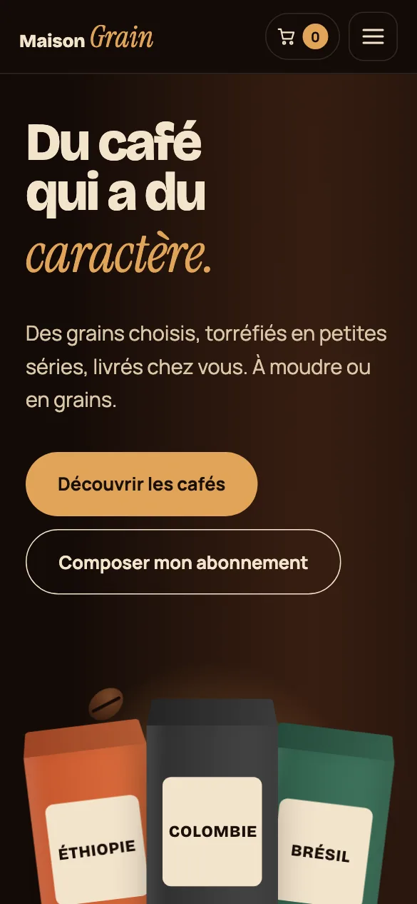Aperçu sur téléphone du concept de site Maison Grain