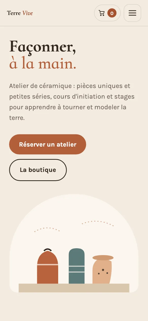 Aperçu sur téléphone du concept de site Terre Vive