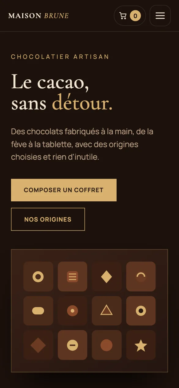 Aperçu sur téléphone du concept de site Maison Brune