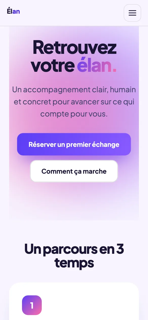 Aperçu sur téléphone du concept de site Élan