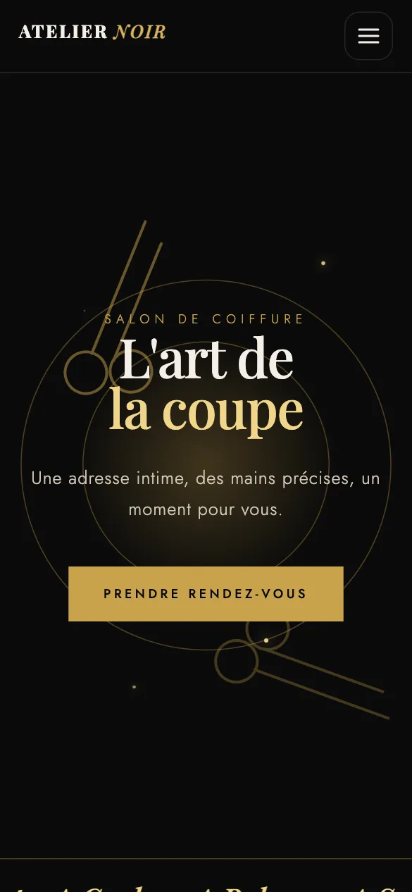 Aperçu sur téléphone du concept de site Atelier Noir