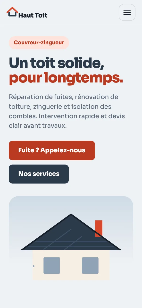 Aperçu sur téléphone du concept de site Haut Toit Couverture