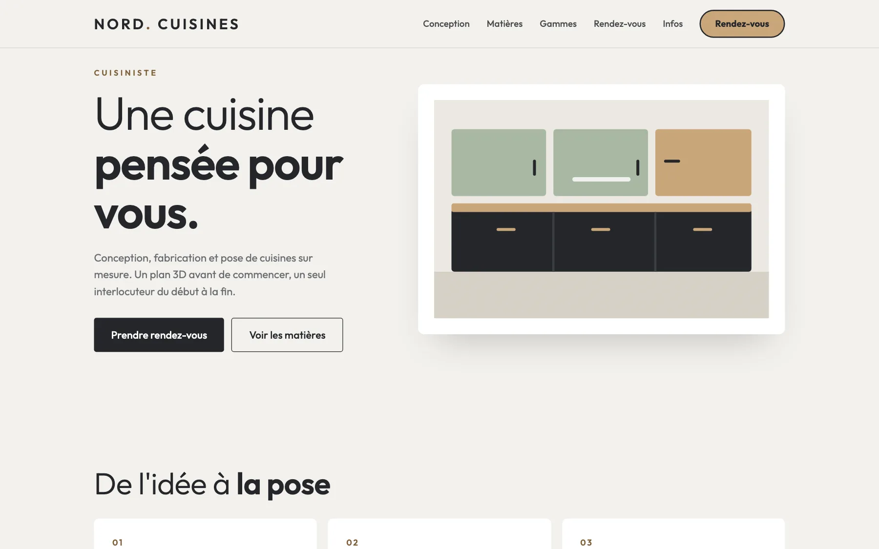 Aperçu sur ordinateur du concept de site Nord Cuisines, pour une cuisiniste