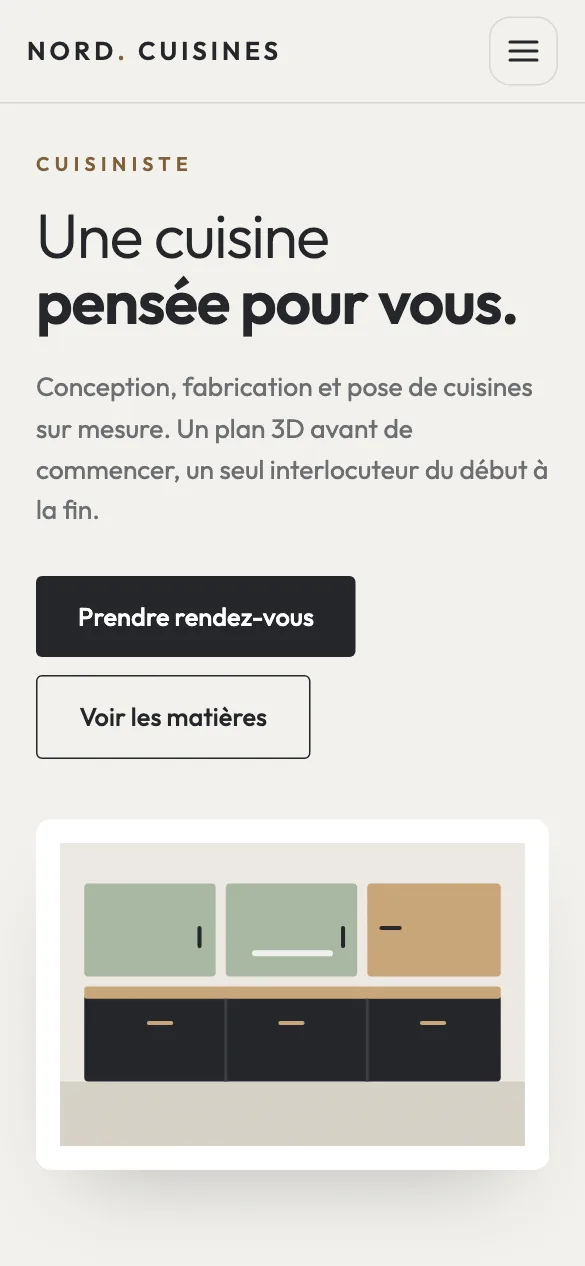 Aperçu sur téléphone du concept de site Nord Cuisines