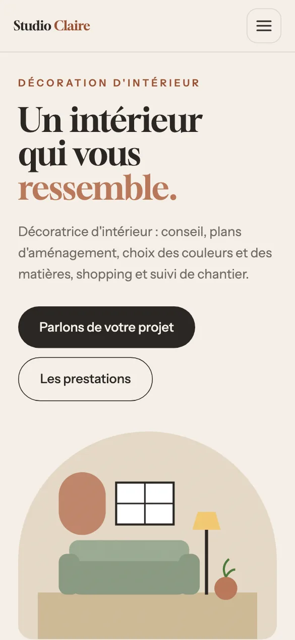 Aperçu sur téléphone du concept de site Studio Claire