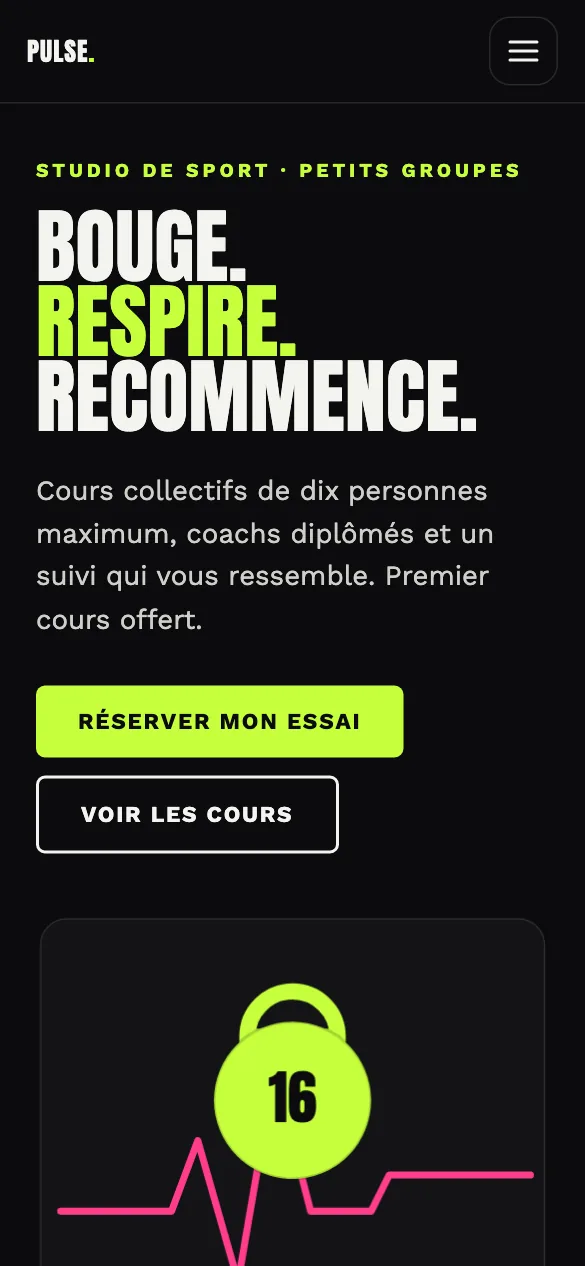 Aperçu sur téléphone du concept de site Studio Pulse