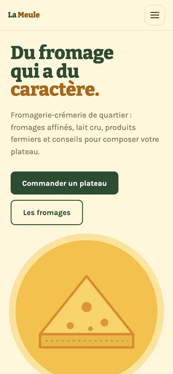 Aperçu sur téléphone du concept de site La Meule