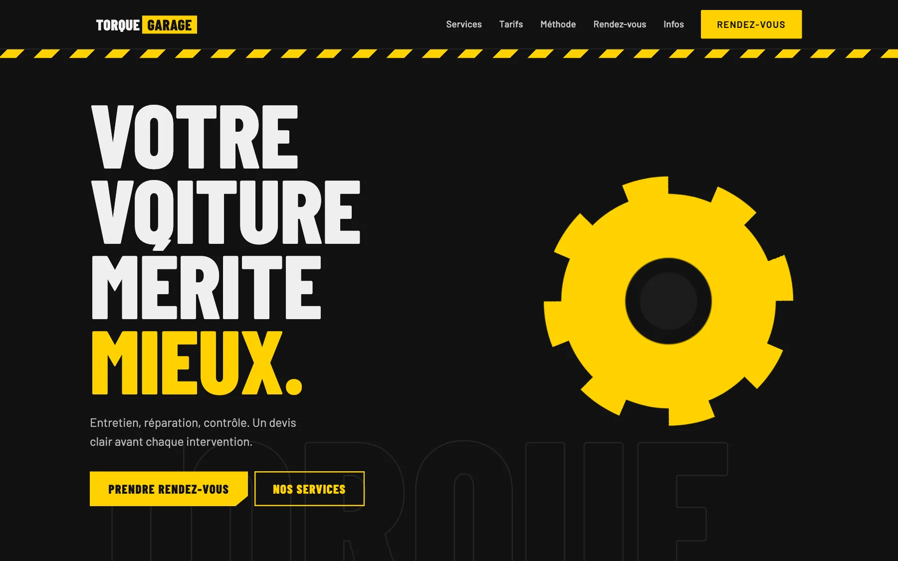 Aperçu du concept de site Torque Garage, pour une garage