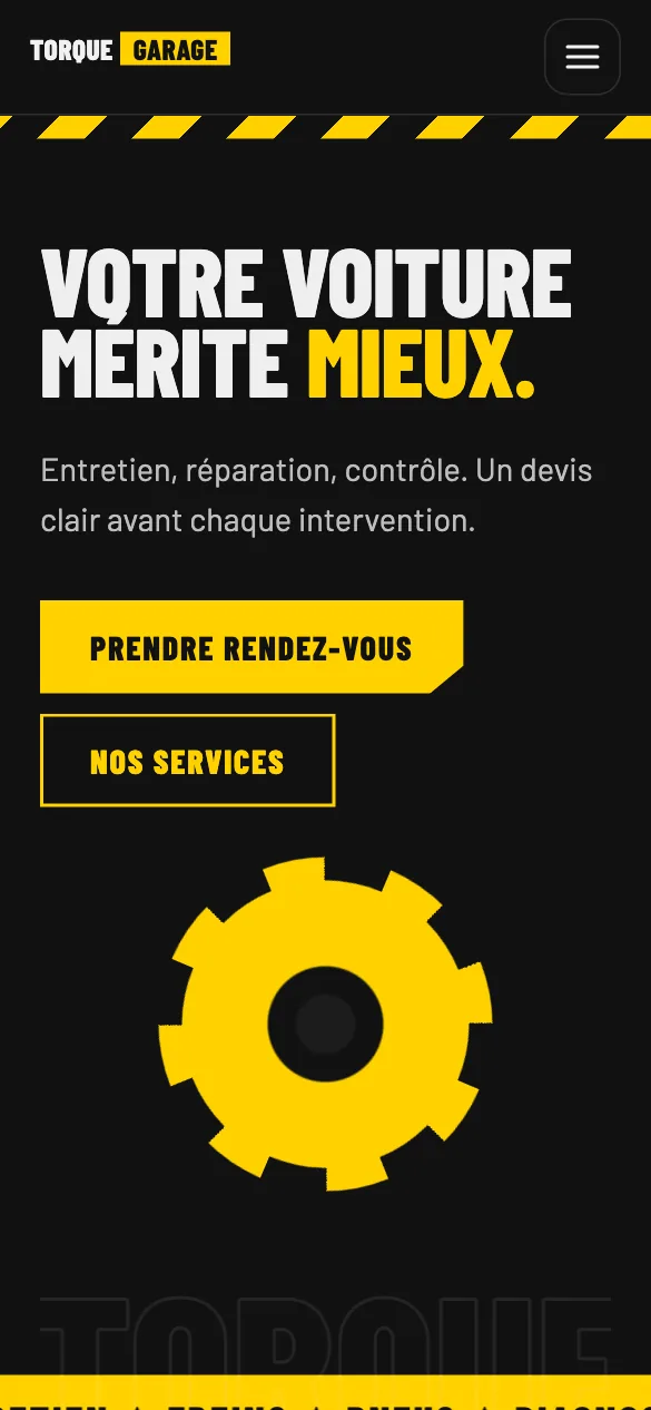 Aperçu sur téléphone du concept de site Torque Garage
