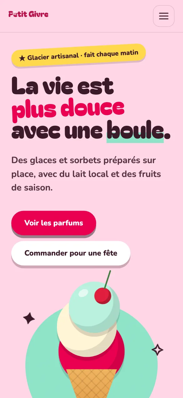 Aperçu sur téléphone du concept de site Petit Givre