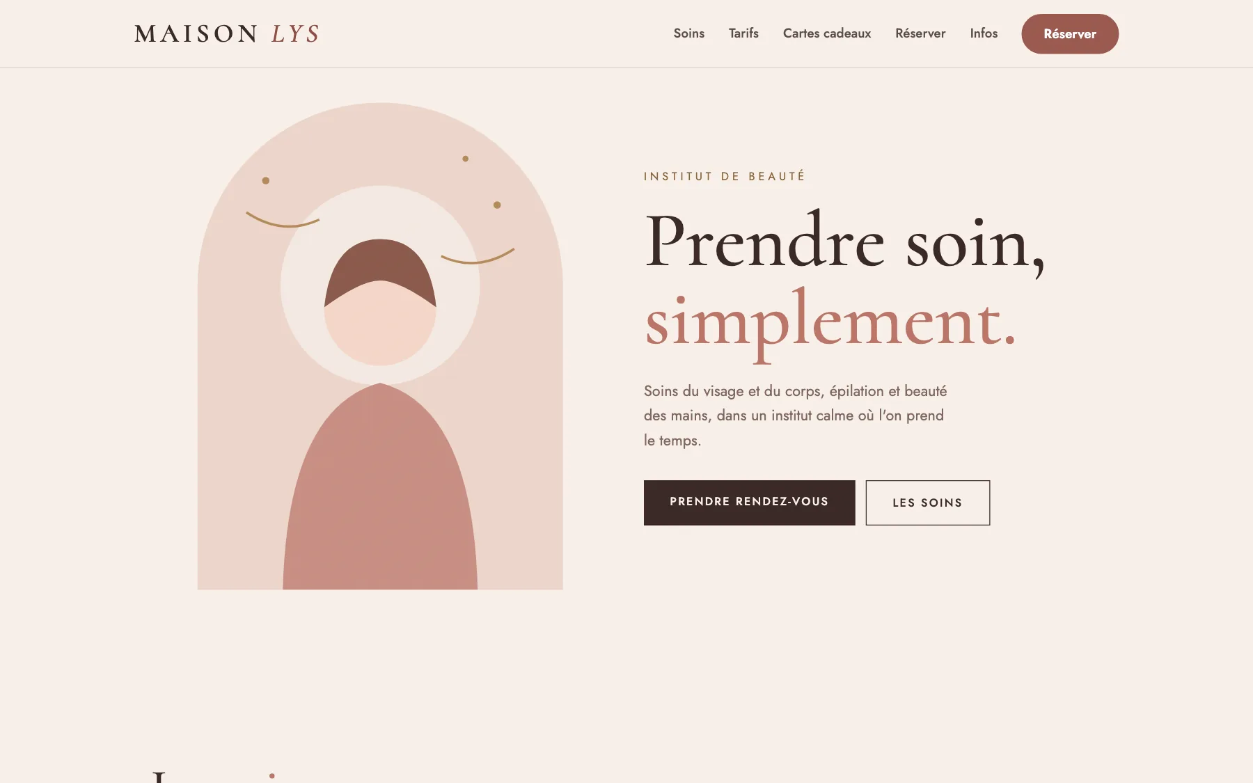 Aperçu sur ordinateur du concept de site Maison Lys, pour une institut de beauté