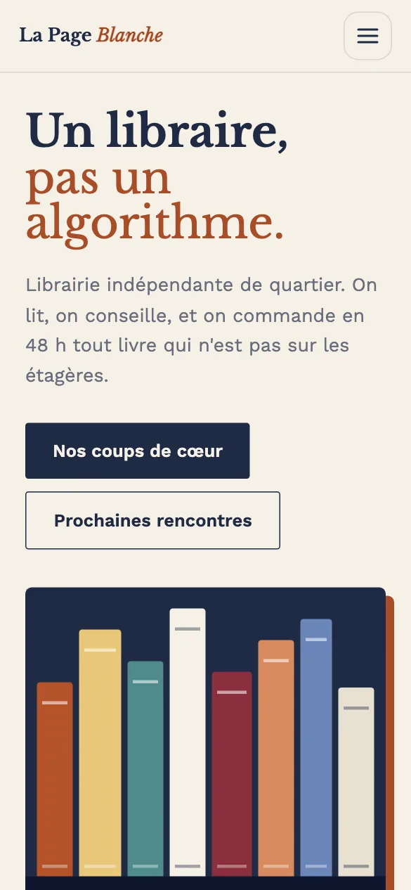 Aperçu sur téléphone du concept de site La Page Blanche