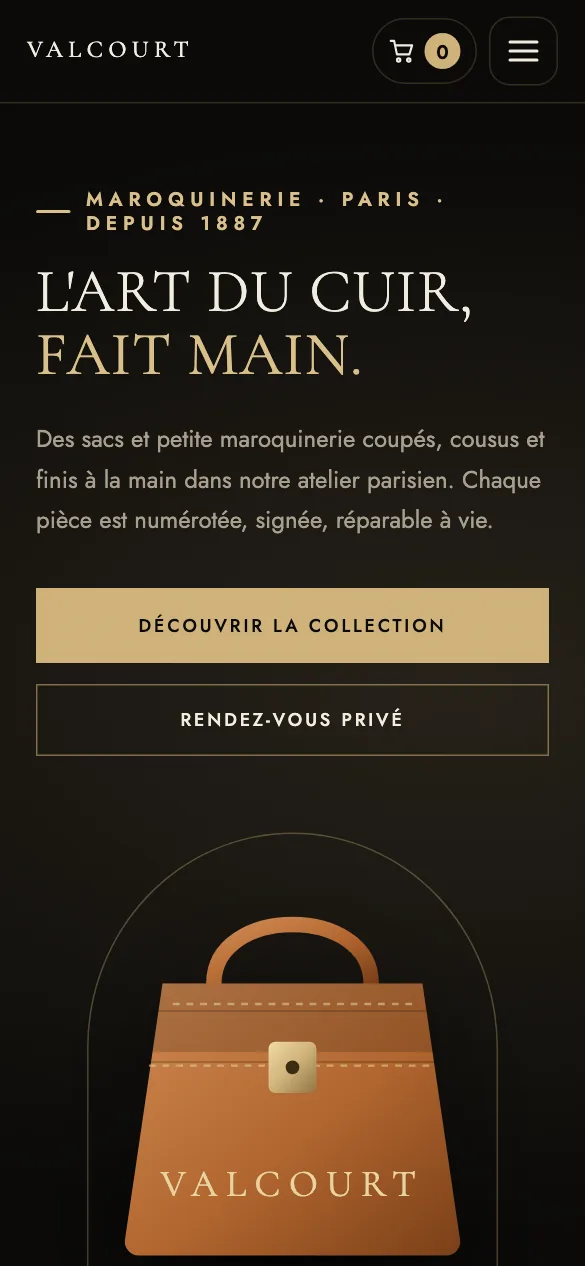 Aperçu sur téléphone du concept de site Maison Valcourt