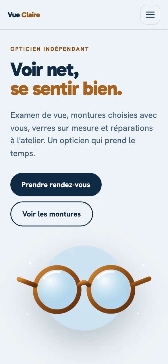 Aperçu sur téléphone du concept de site Vue Claire