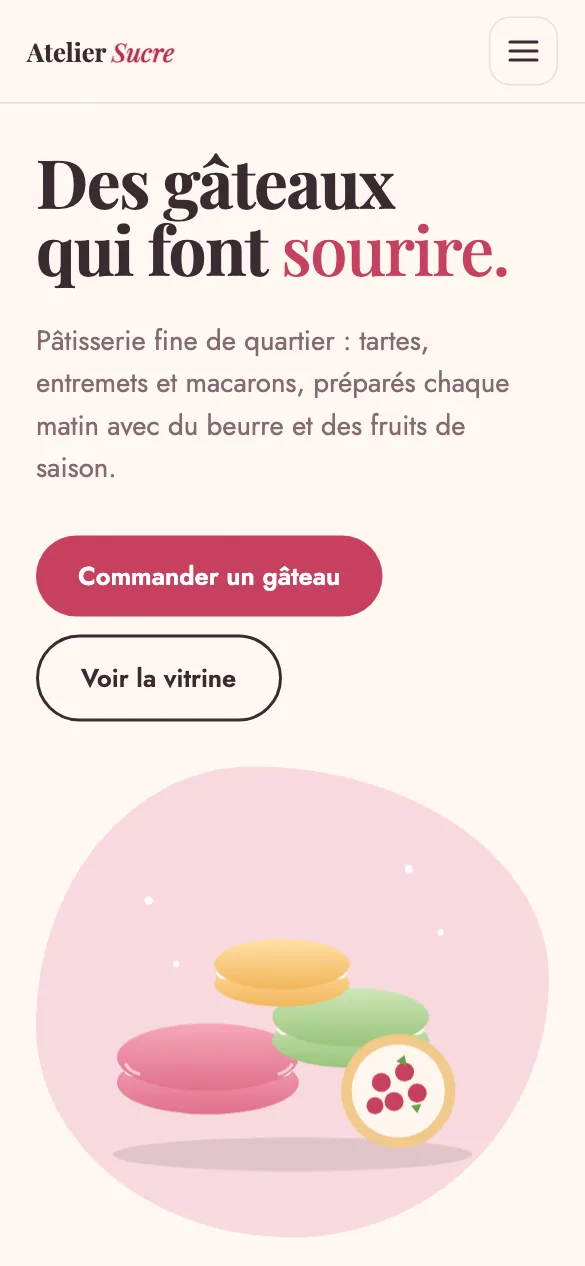 Aperçu sur téléphone du concept de site Atelier Sucre