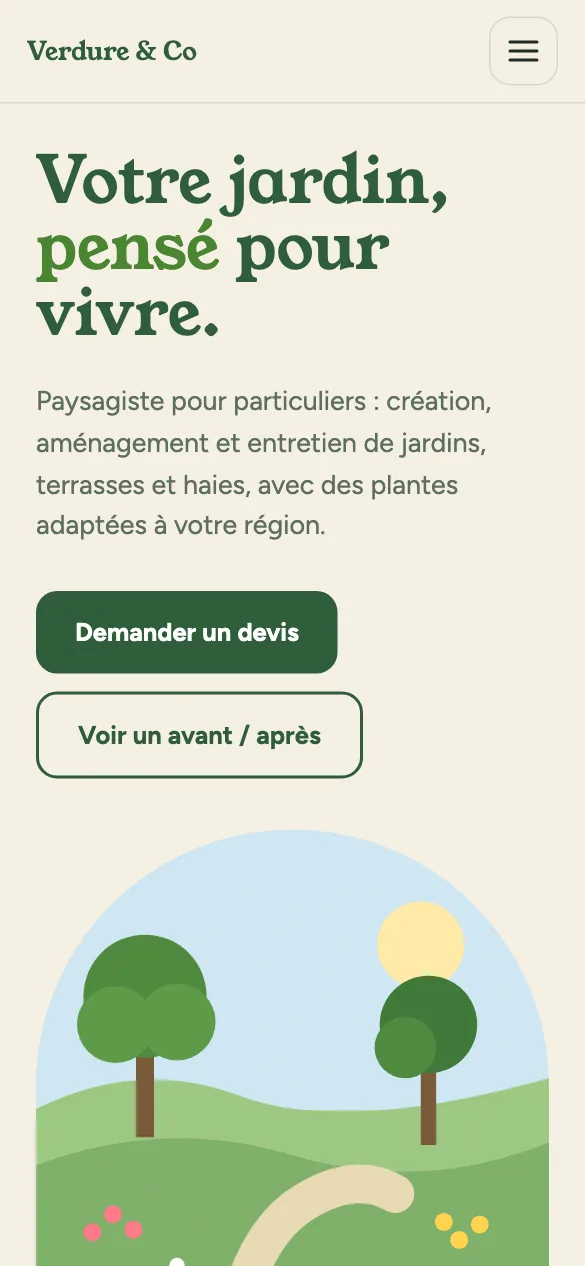 Aperçu sur téléphone du concept de site Verdure & Co