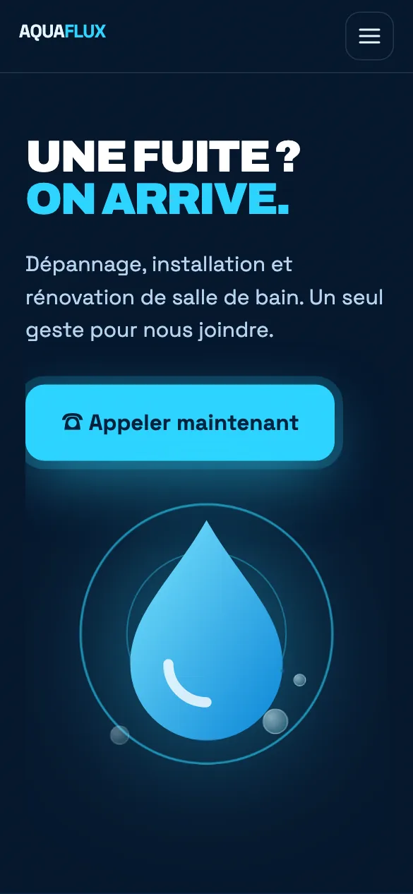 Aperçu sur téléphone du concept de site Aqua Flux