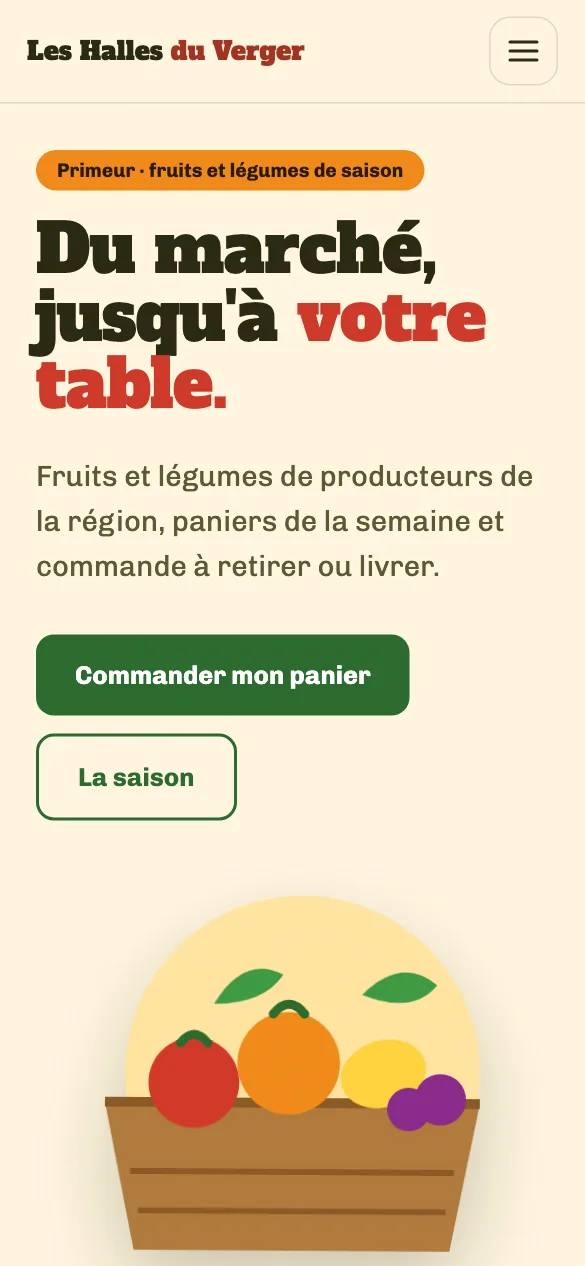Aperçu sur téléphone du concept de site Les Halles du Verger