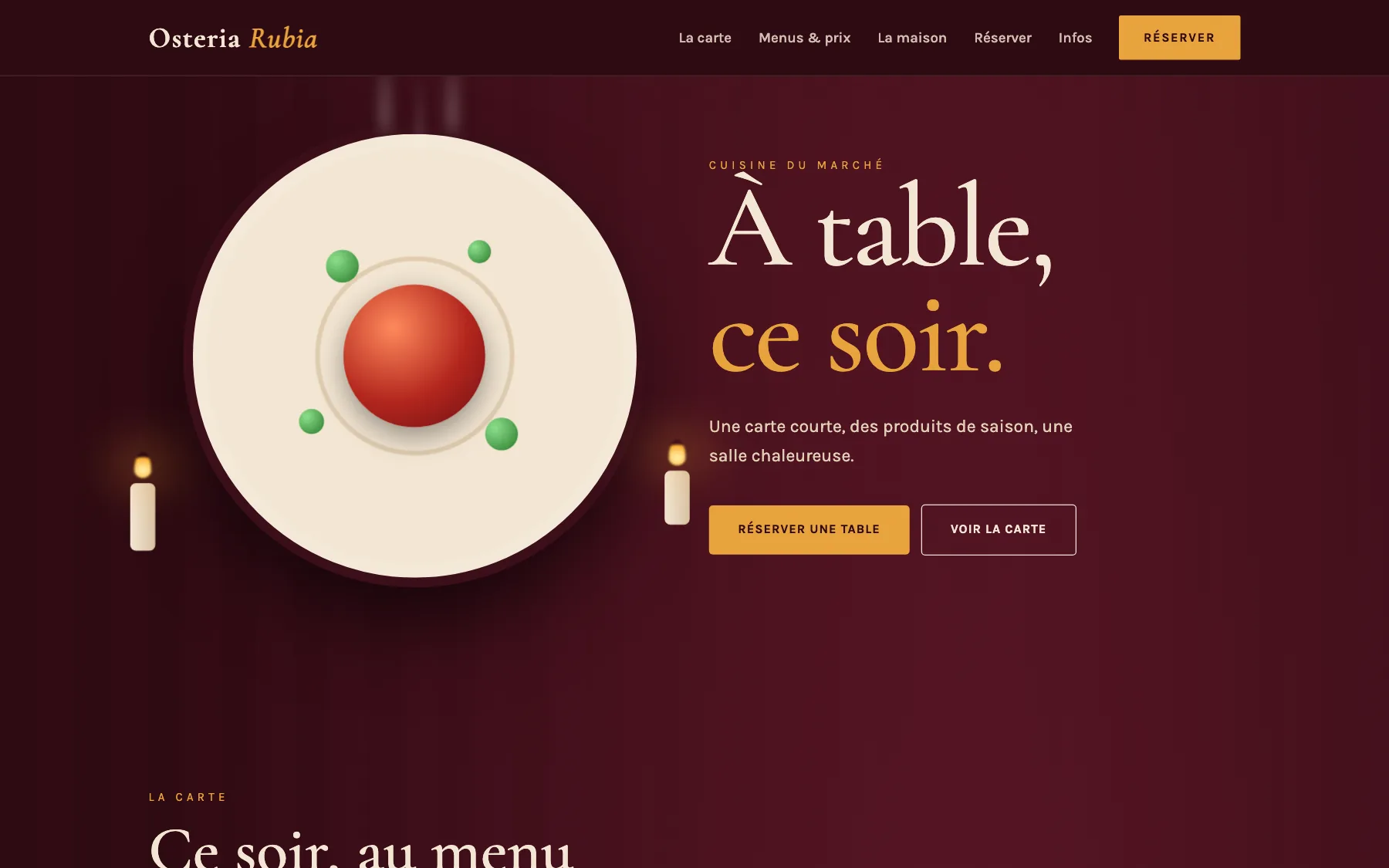 Aperçu sur ordinateur du concept de site Osteria Rubia, pour une restaurant