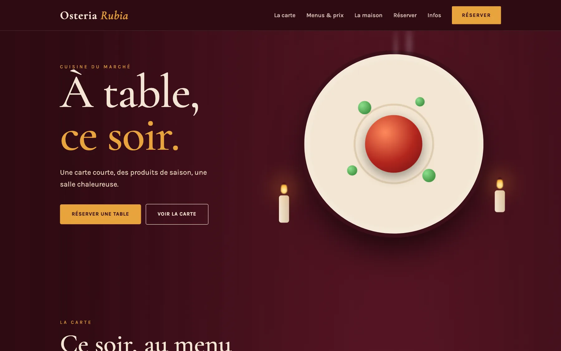 Aperçu sur ordinateur du concept de site Osteria Rubia, pour une restaurant