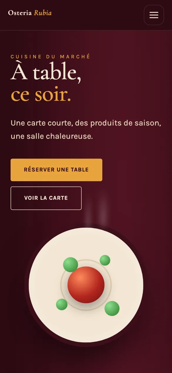 Aperçu sur téléphone du concept de site Osteria Rubia