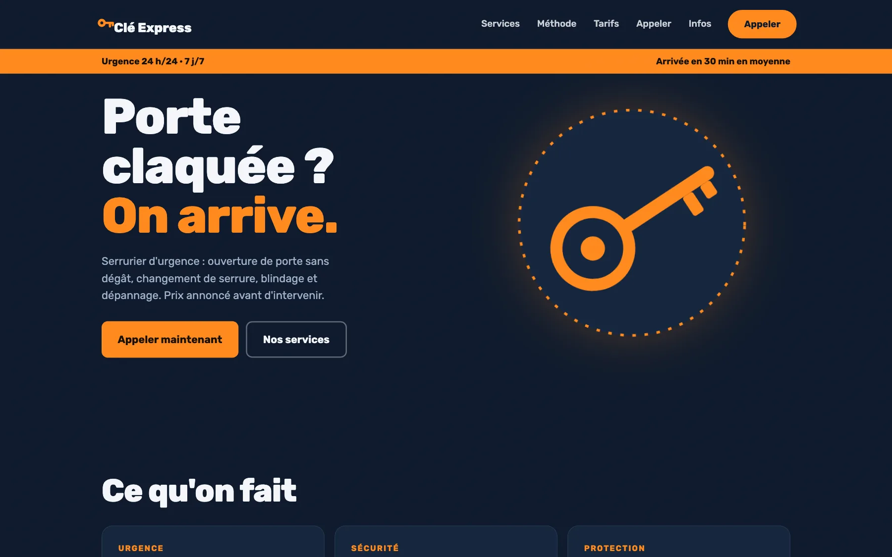 Aperçu sur ordinateur du concept de site Clé Express, pour une serrurerie