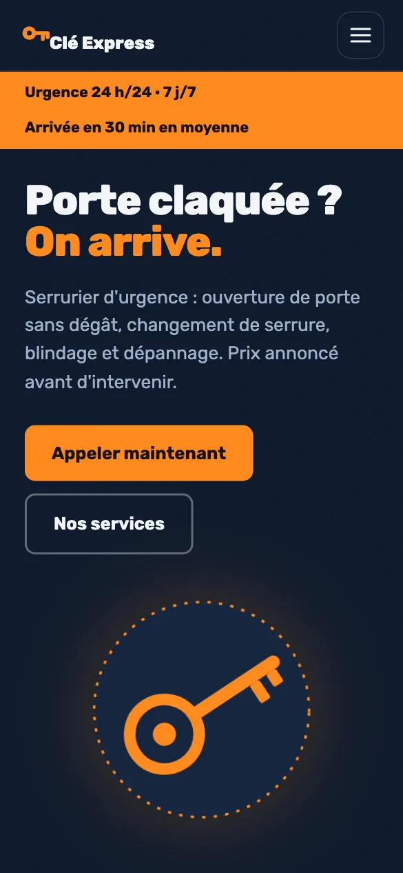 Aperçu sur téléphone du concept de site Clé Express