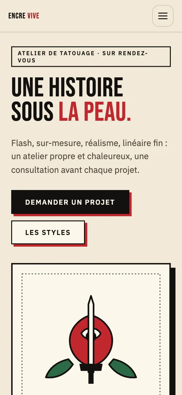 Aperçu sur téléphone du concept de site Encre Vive