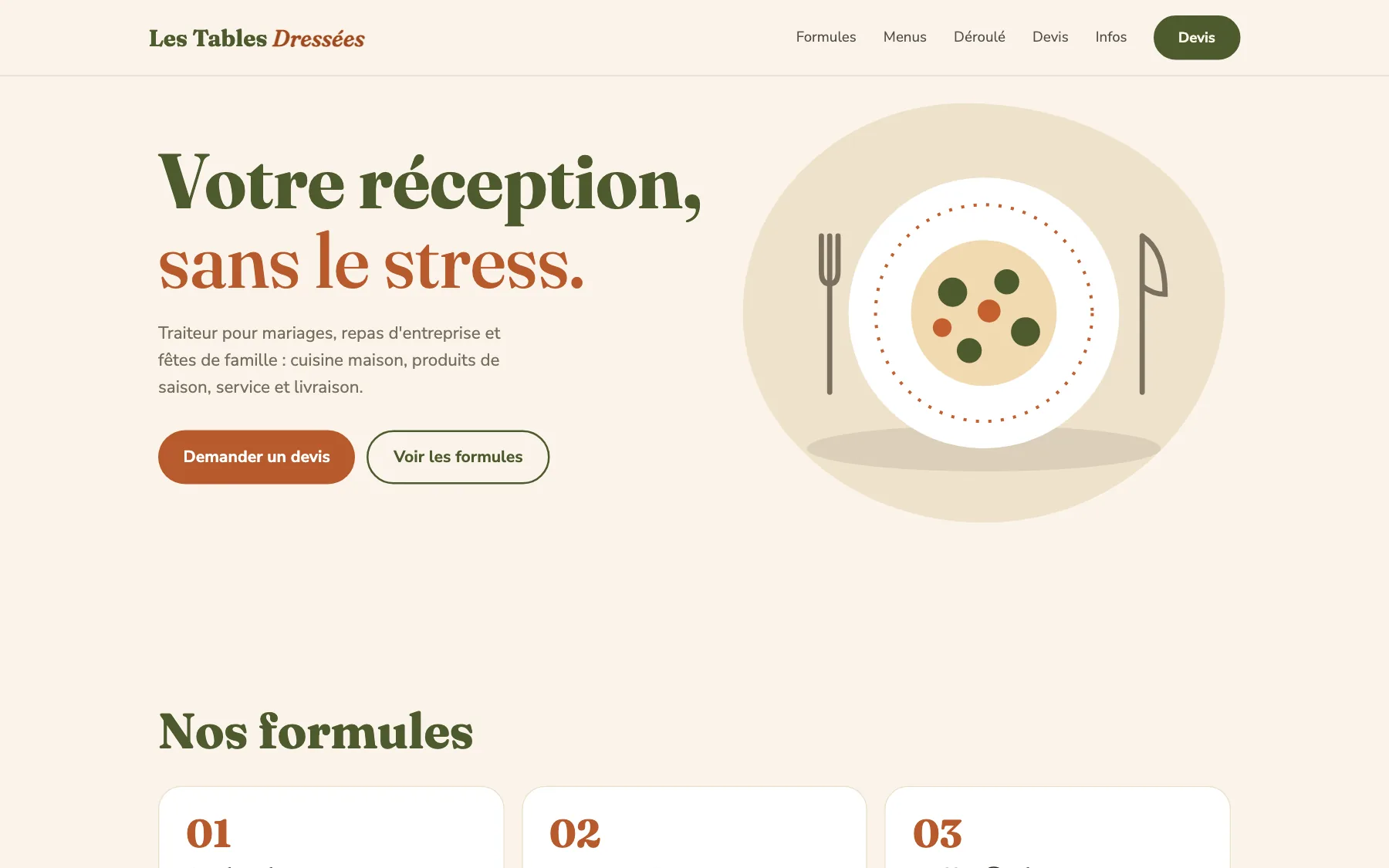 Aperçu sur ordinateur du concept de site Les Tables Dressées, pour une activité de traiteur