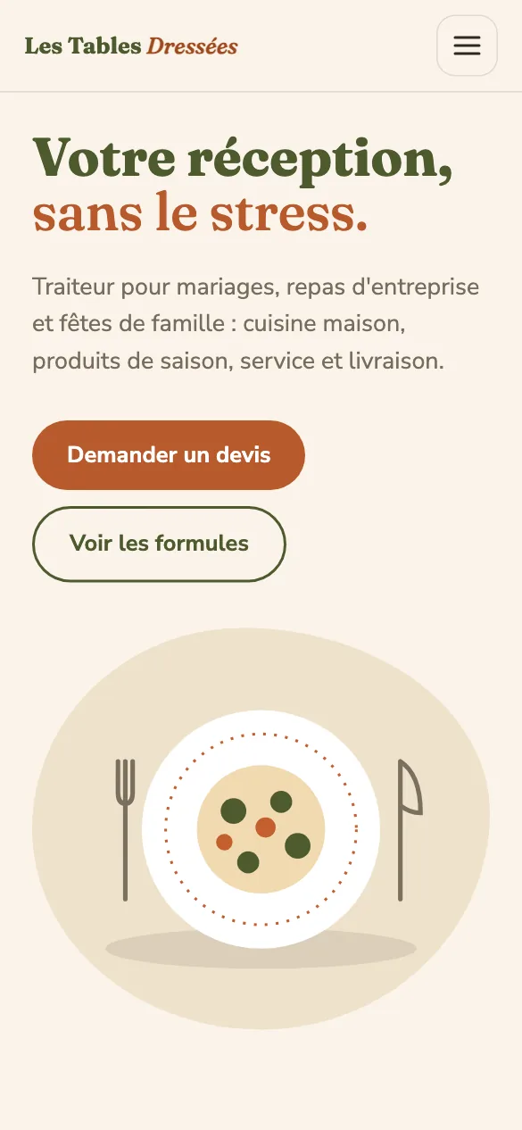 Aperçu sur téléphone du concept de site Les Tables Dressées